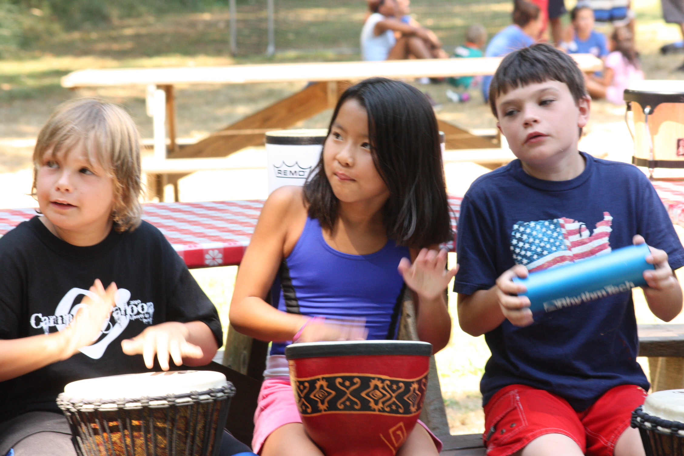 Campers participating in Group Drumming